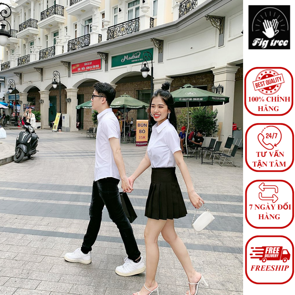 Áo Sơ Mi Trắng Tay Ngắn FIGTREE Dành Cho Các Cặp Đôi Siêu Dễ Thương