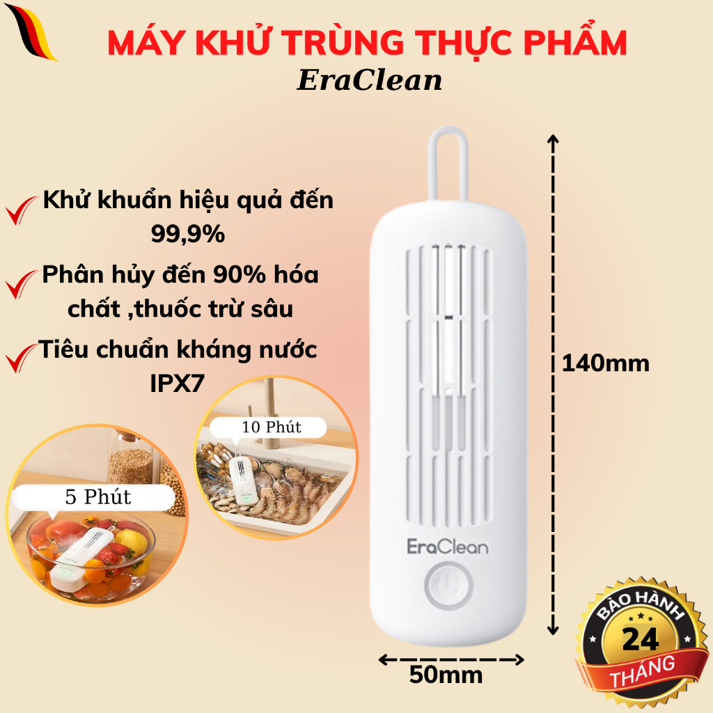 Máy khử khuẩn EraClean Cao Cấp Máy rửa rau quả có thuốc trừ sâu và loại bỏ vi khuẩn 100% trong thực phẩm thịt ,hải sản