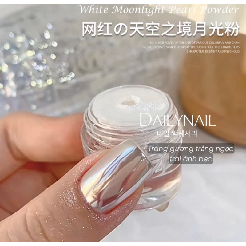 Tráng gương ngoc trai Trắng Bạc siêu đẹp trang trí nail