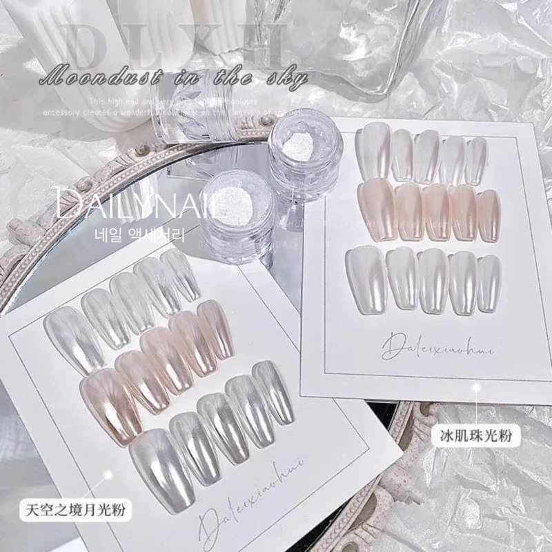 Tráng gương ngoc trai Trắng Bạc siêu đẹp trang trí nail