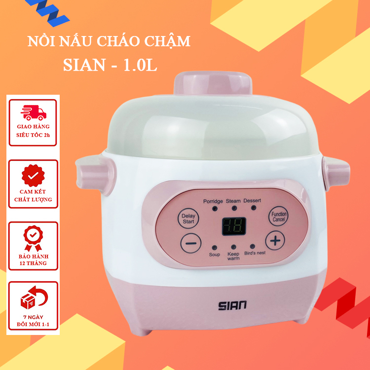 Nồi nấu cháo chậm SIAN 1.0L nồi nấu cháo cho bé ninh xương chưng yến hầm cách thủy đa năng.