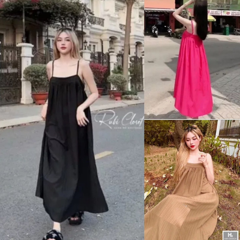 Váy 2 dây maxi dáng dài đầm suông babydol