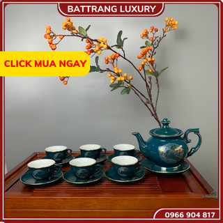 Bộ ấm chén uống trà, bộ ấm chén bát tràng cao cấp - phú hoàng điểu