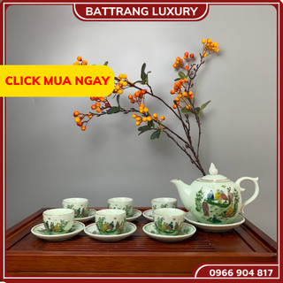 Bộ ấm chén uống trà, bộ ấm chén bát tràng cao cấp - ngọc tích tiên