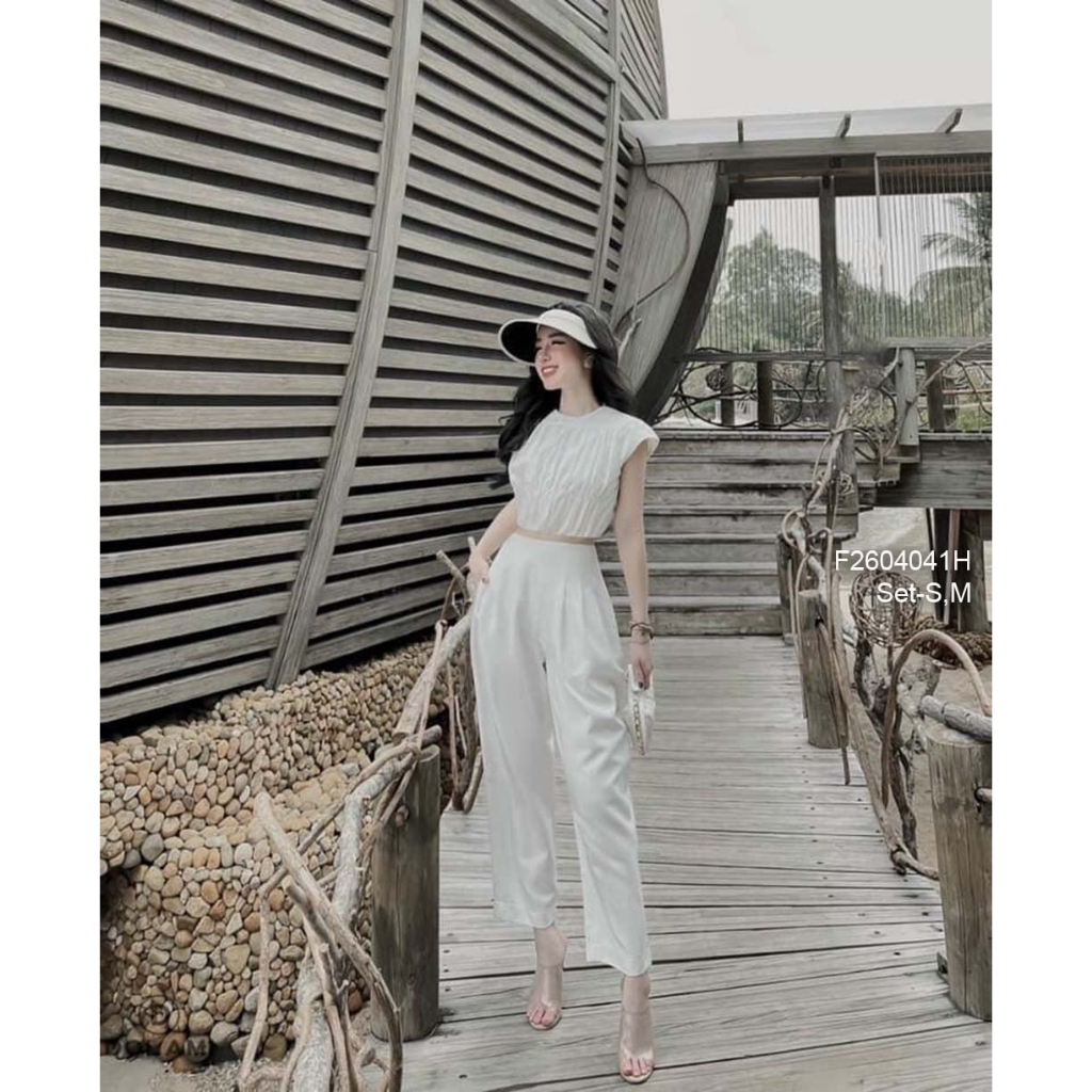 Set bộ áo sát nách croptop phối quần baggy lưng cao