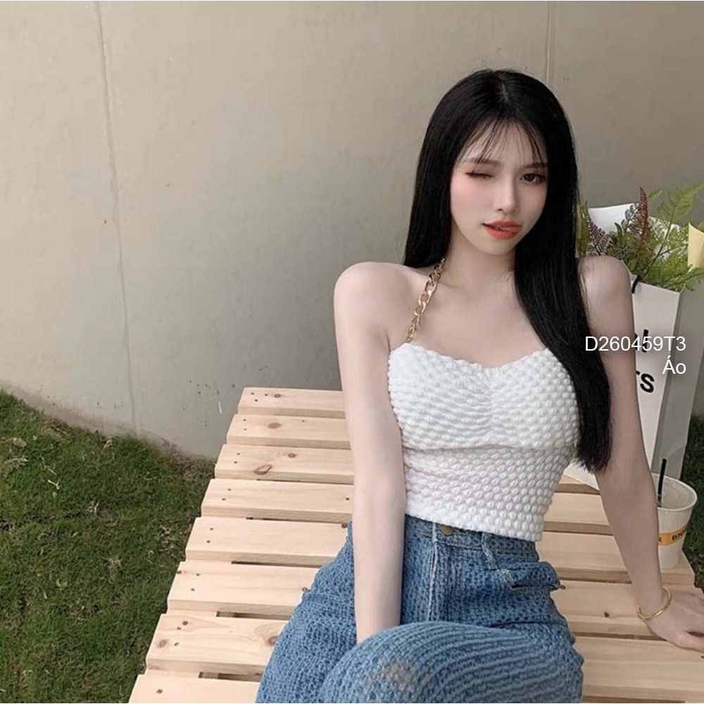 Áo croptop dây xích choàng cổ có cúp ngực