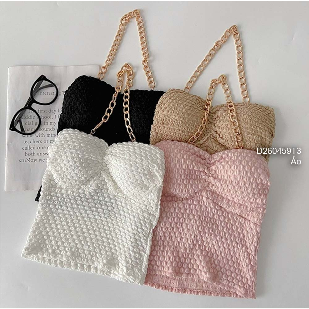 Áo croptop dây xích choàng cổ có cúp ngực