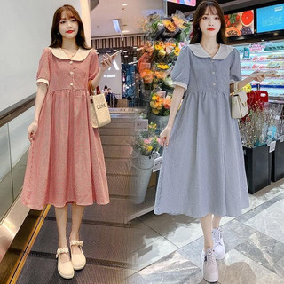 Váy bầu, đầm bầu kẻ caro cổ sen dáng suông xinh xắn