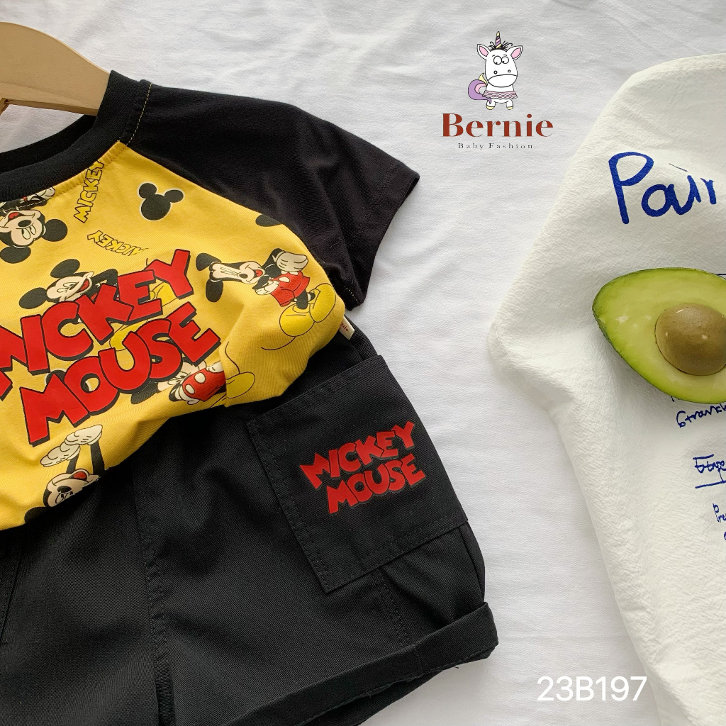 Bộ cotton họa tiết mickey mouse Bernie cho bé trai bé gái