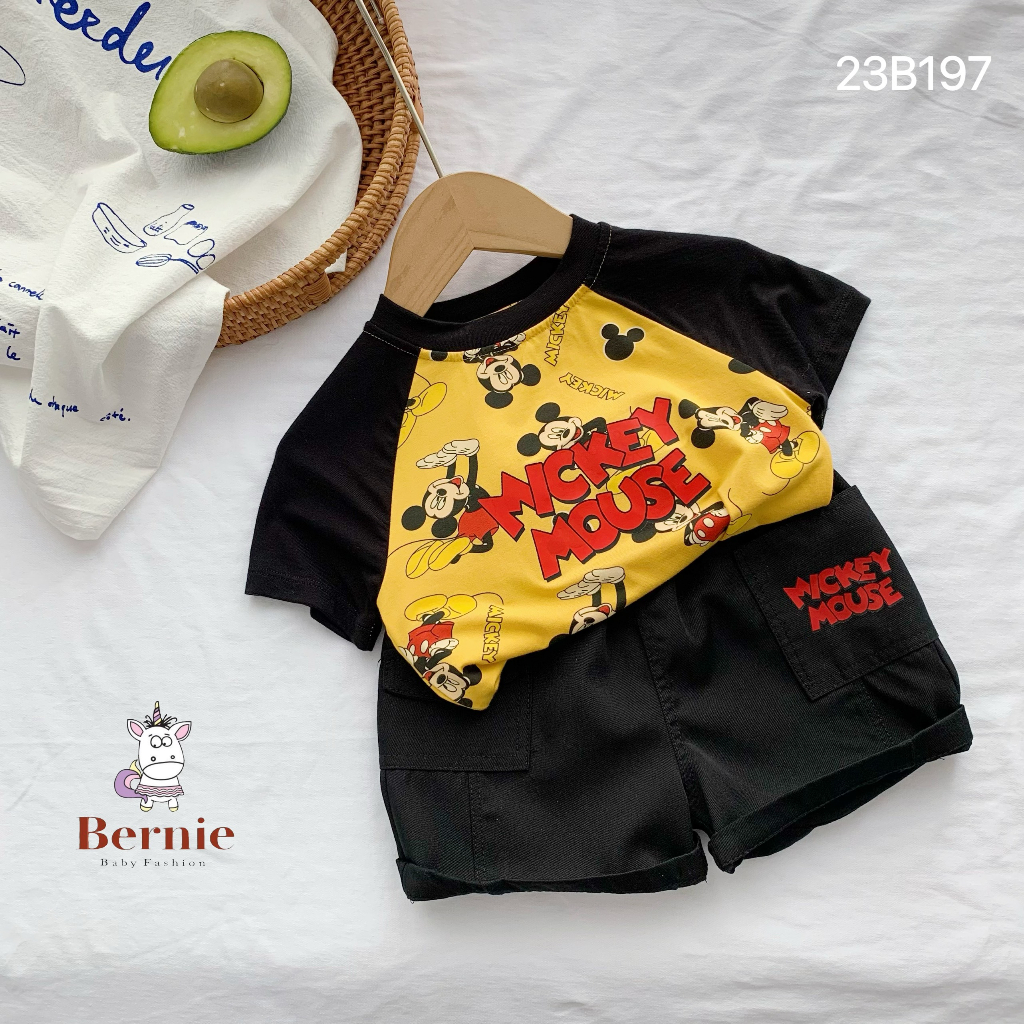 Bộ cotton họa tiết mickey mouse Bernie cho bé trai bé gái