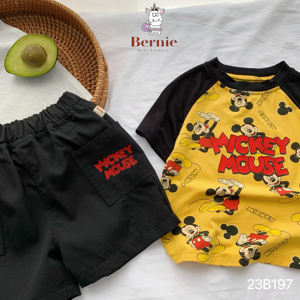 Bộ cotton họa tiết mickey mouse Bernie cho bé trai bé gái