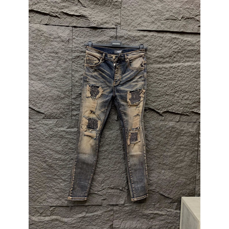 ⚡️[Hight Quality] Hàng Có Sẵn Quần Jeans Amiri Xanh Wash Rách Đính Đá Lập Lánh - Form Slimfit - Hàng Loại 1