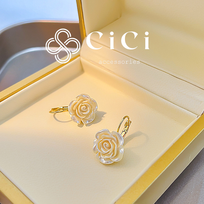 Bông tai nữ chuôi bạc 925 CiCi Accessories mạ vàng 18K hình bông hồng xinh xắn phụ kiện thời trang nữ thanh lịch - BT08