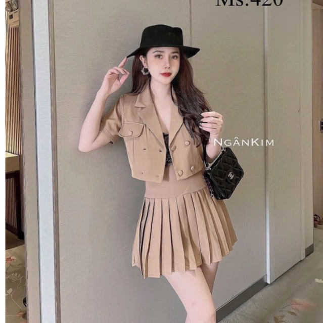 Sét Áo Vest Và Chân Váy Xếp Ly Sang Chảnh QT01
