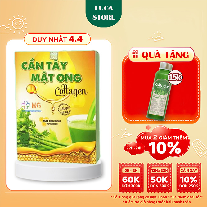 Cần Tây Mật Ong Hỗ Trợ Detox Giảm Cân Giữ Dáng Sáng Da Hộp 15 gói Mua 3 Tặng 1 Bình 330ml