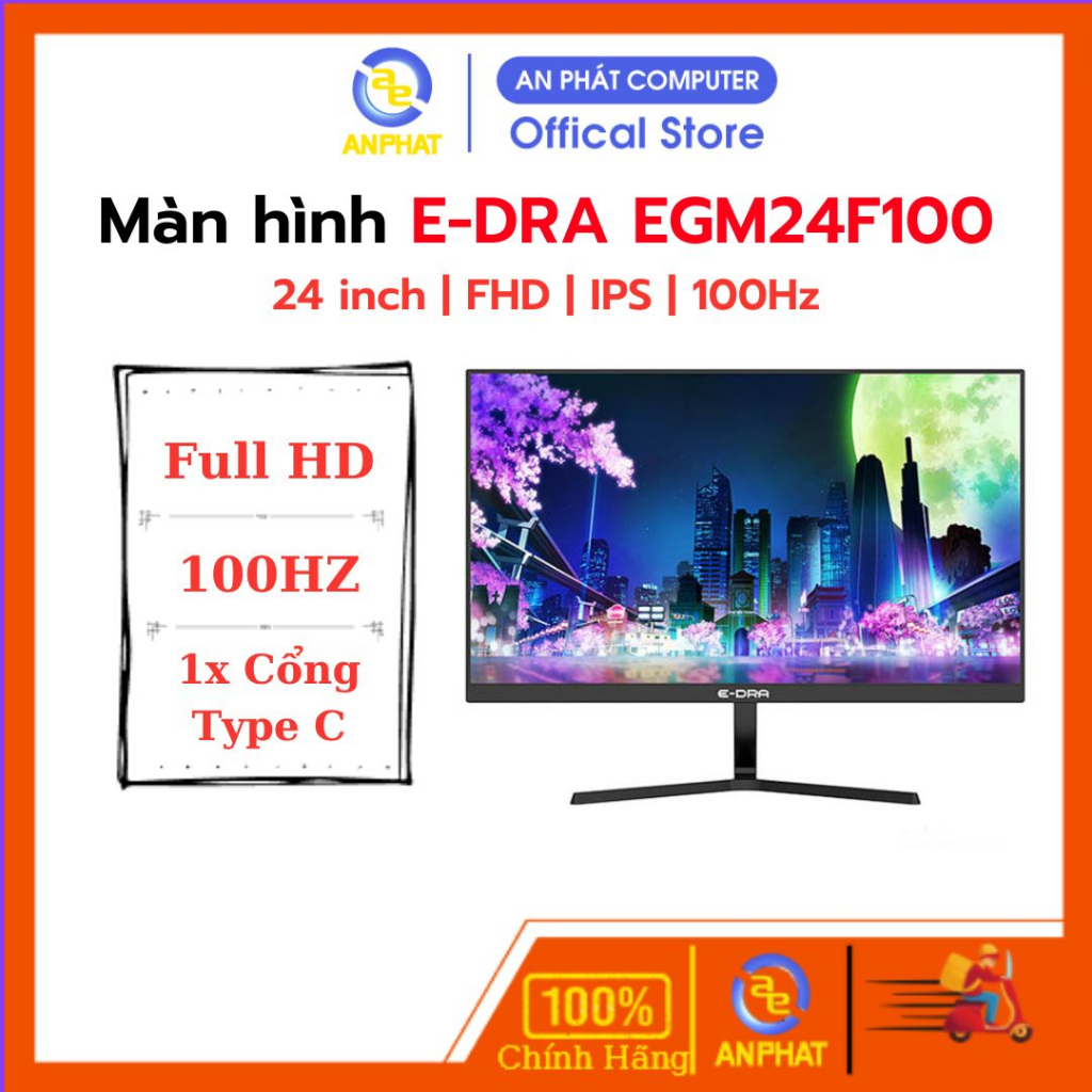 Màn hình máy tính E-DRA EGM24F100 23.8 inch FHD IPS 100Hz - Có Công Type C - BH Chính Hãng 24 Tháng