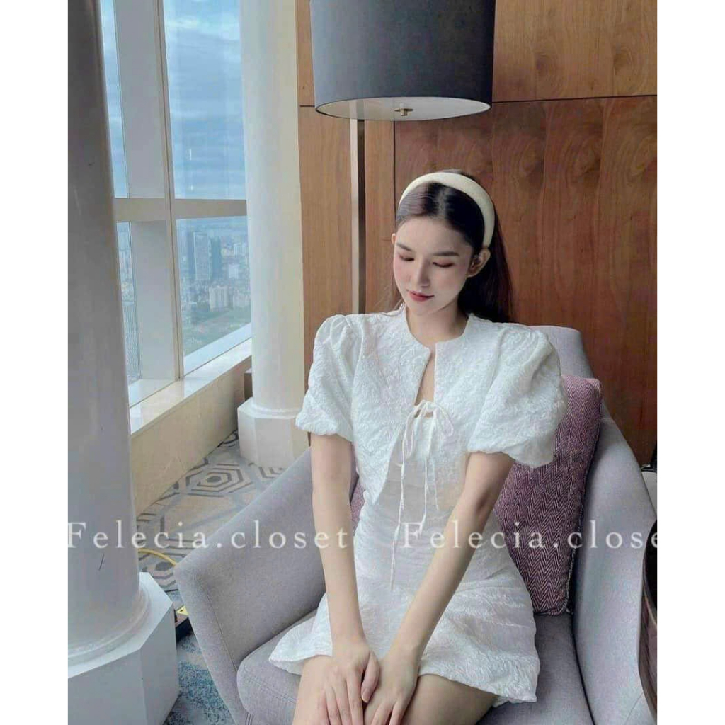 [5.5 Sales Freeship] Đầm tiểu thư đi tiệc, đầm gấm xốp 2 dây kèm áo khoác tay bồng croptop cột dây ngực siêu xinh TH