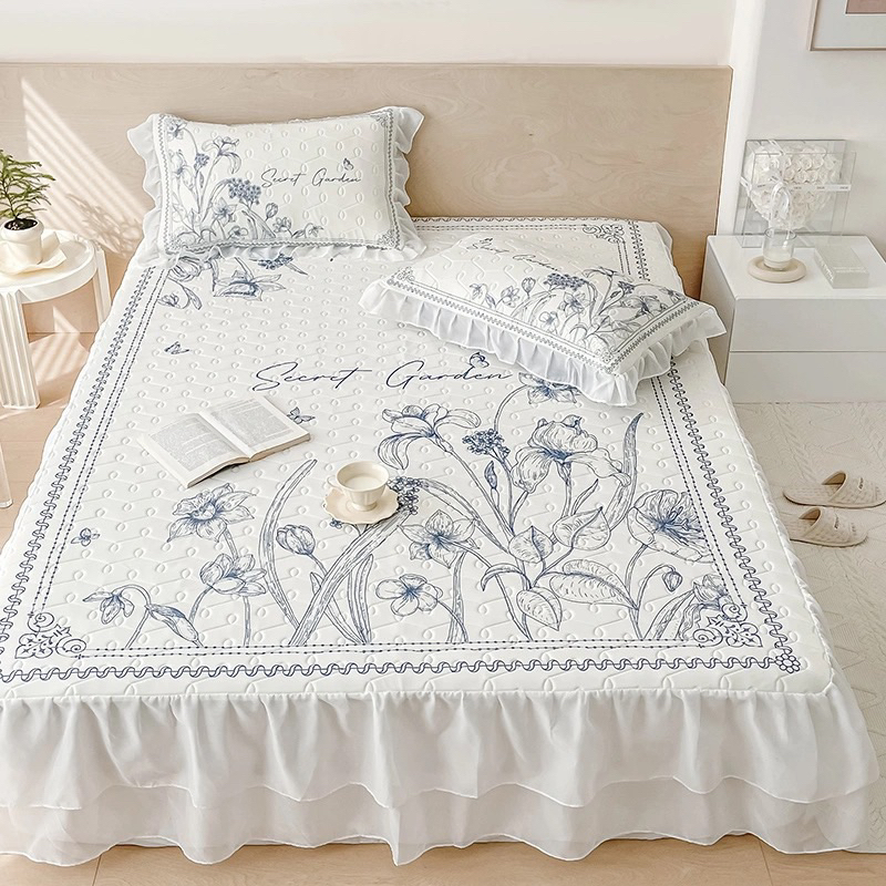 Ga phủ giường chân ren phong cách công chúa, ga giường thiết kế cao cấp, phủ đẹp