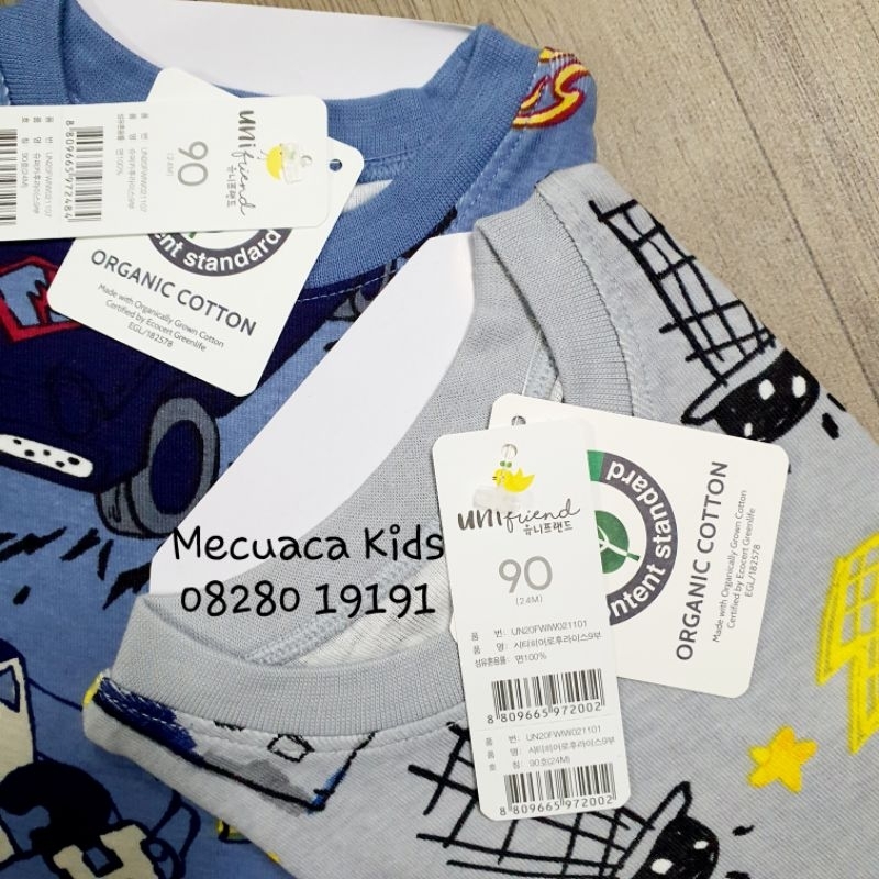 Bộ dài tay thu đông cotton mặc nhà Unifriend xuất Hàn chuẩn hãng siêu nhân khủng long ô tô cho bé trai