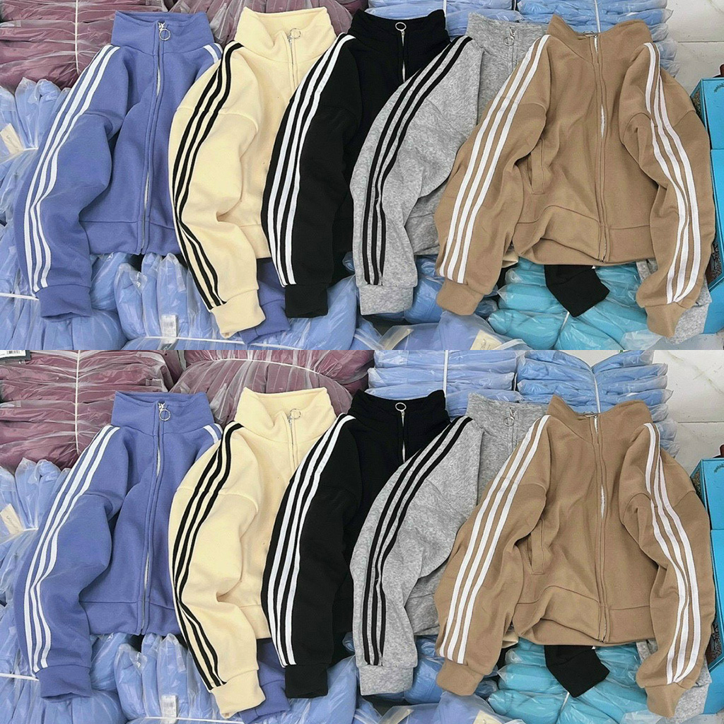 Áo Hoodie Zip Nỉ Ngoại Không Nón 3 Line - Áo Khoác Nỉ dây kéo Unisex 3 Sọc Tay (HD410 - Ảnh Thật)