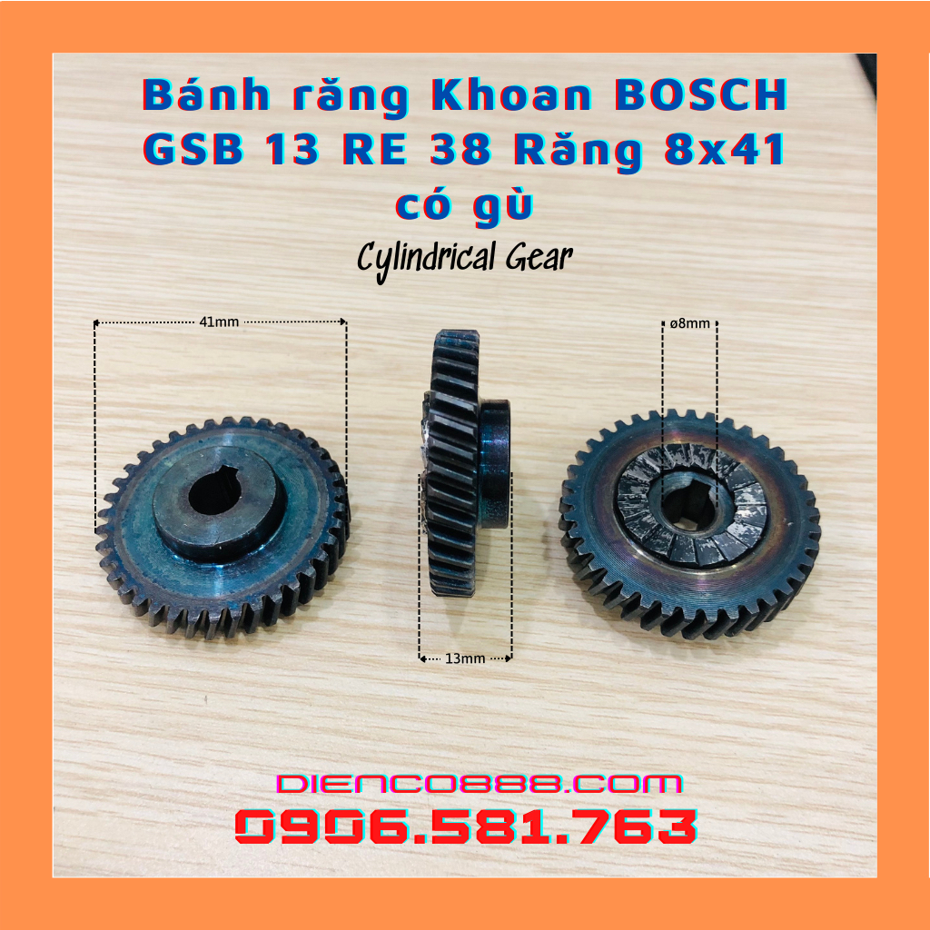(Cylindrical Gear) Nhông bánh răng khoan BOS.CH GSB 13RE 38 răng lỗ 8x41mm có gù