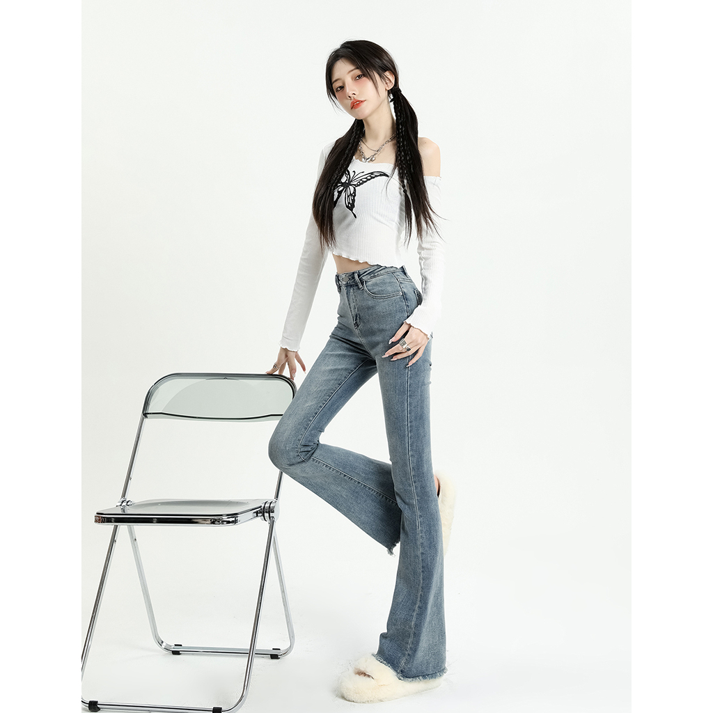 Quần jean nữ ống loe lưng cao dáng chất QC siêu dày dặn MYGIRL | BigBuy360 - bigbuy360.vn