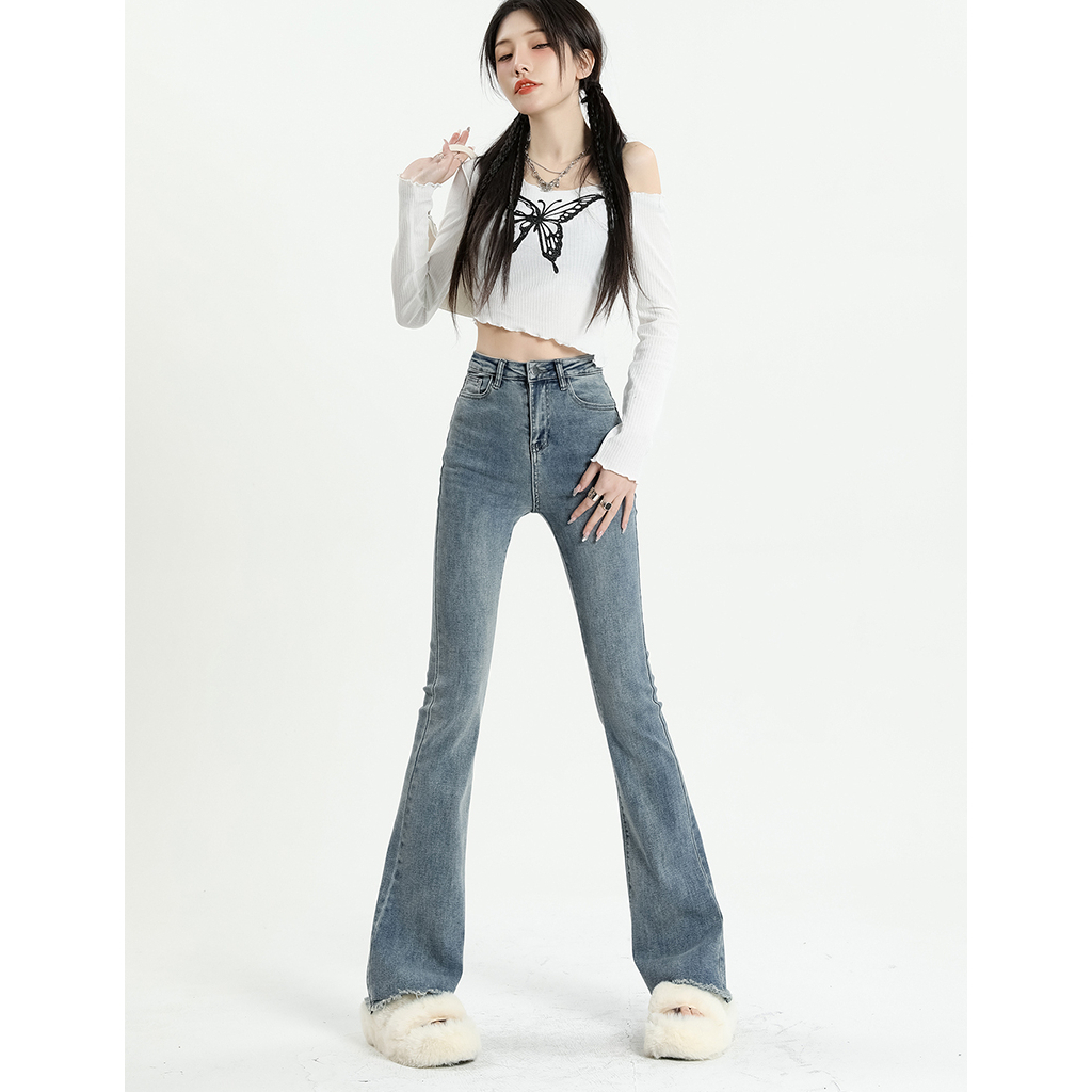 Quần jean nữ ống loe lưng cao dáng chất QC siêu dày dặn MYGIRL | BigBuy360 - bigbuy360.vn
