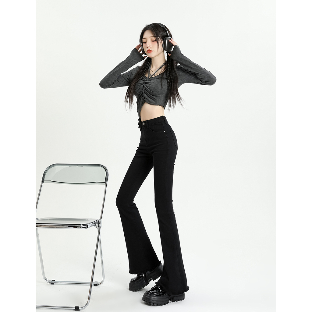 Quần jean nữ ống loe lưng cao dáng chất QC siêu dày dặn MYGIRL | BigBuy360 - bigbuy360.vn