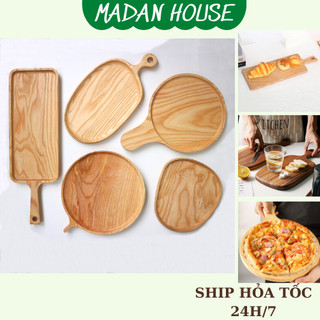 Thớt gỗ có quai cầm đựng đồ ăn, đĩa gỗ thớt gỗ chụp ảnh decor kiểu Nhật - MADAN