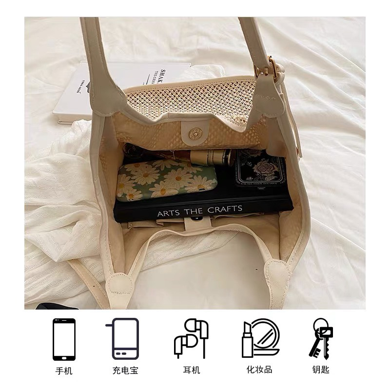 Túi cói tote viền da vintage mẫu mới Tiệm Cói Xinh