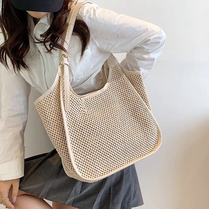 Túi cói tote viền da vintage mẫu mới Tiệm Cói Xinh