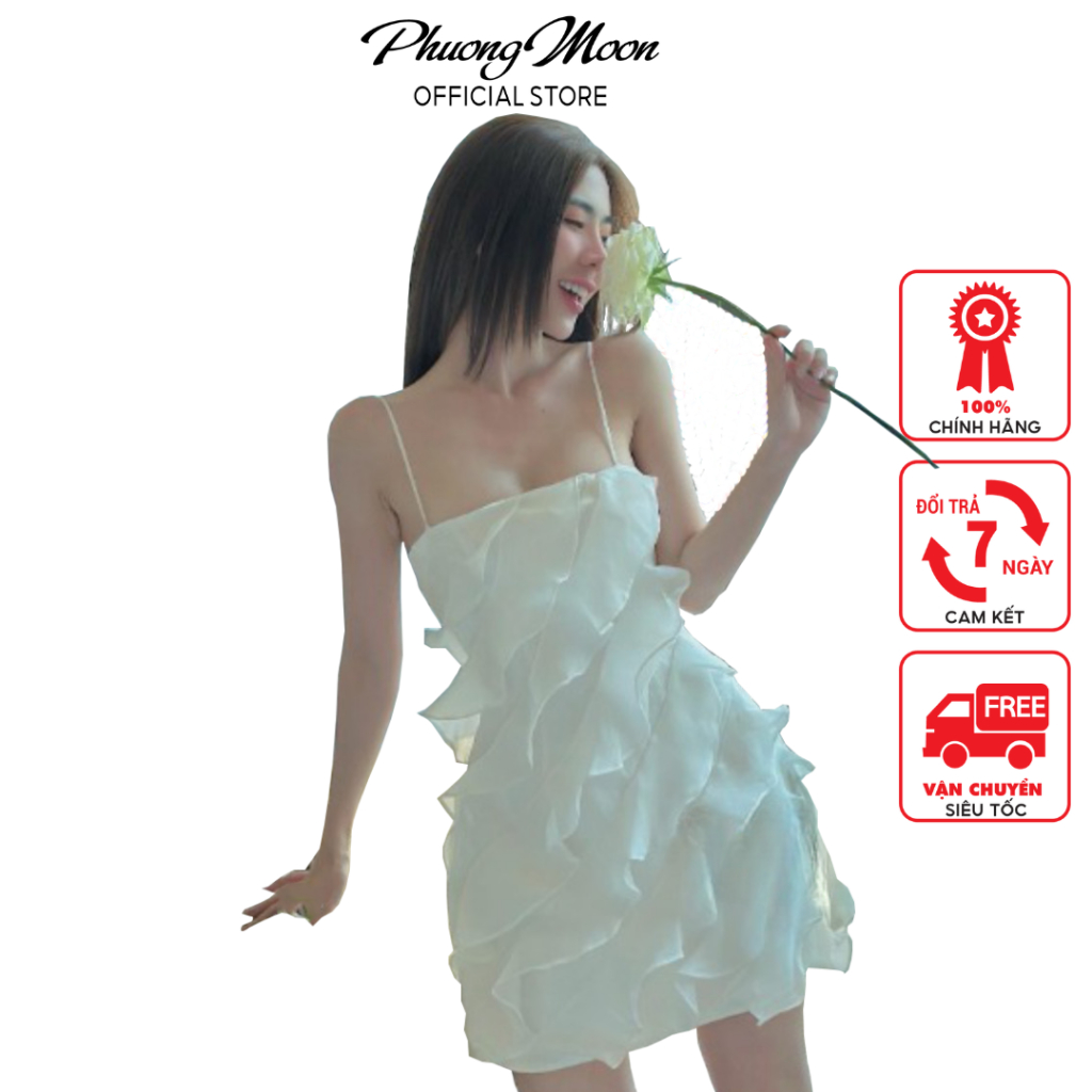 Váy hai dây nữ PHUONGMOON, chất voan mát kiểu sóng lượn