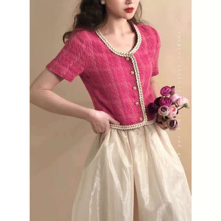 Áo dạ tweed cộc tay phối viền vặn thừng cúc Ngọc chai
