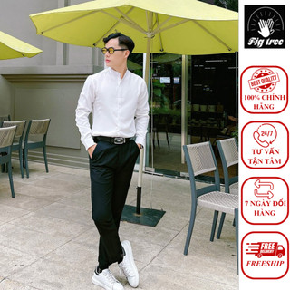 Áo Sơ Mi Nam  FIGTREE Màu Trắng Cổ Trụ For Men