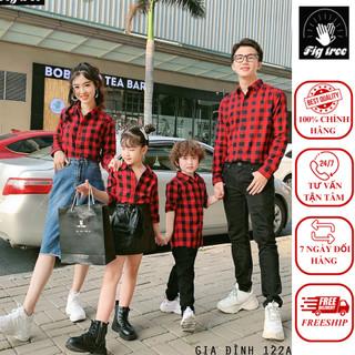 Set Áo Sơ Mi Gia Đình FIGTREE Caro Đỏ Đen Mã 122A Siêu Hot