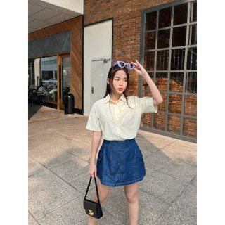 Chân váy ngắn chữ A phối túi hộp khoá kéo sau trendy vải kaki lụa mềm Jenie Skirt - Sibling House