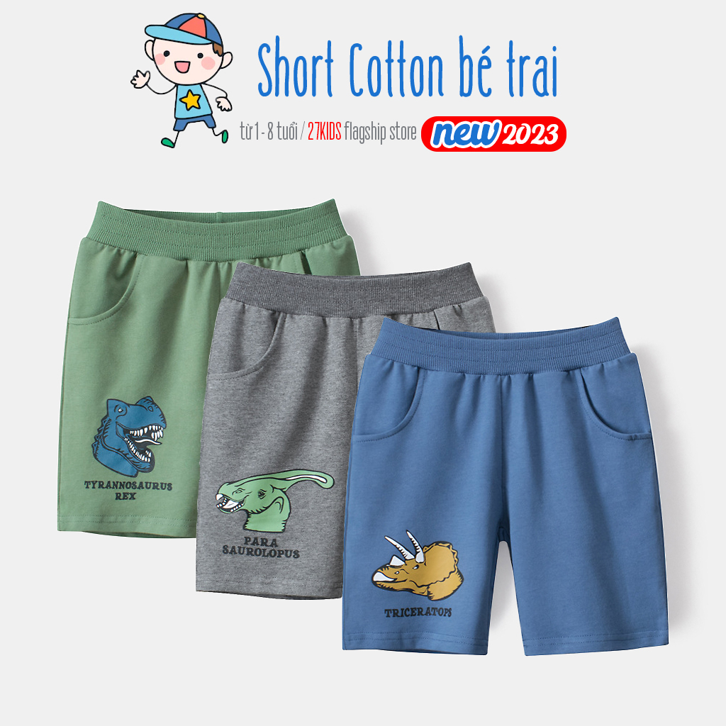 Quần short bé trai EROKIDS quần đùi bé trai họa tiết khủng long chất cotton mẫu mới 2023