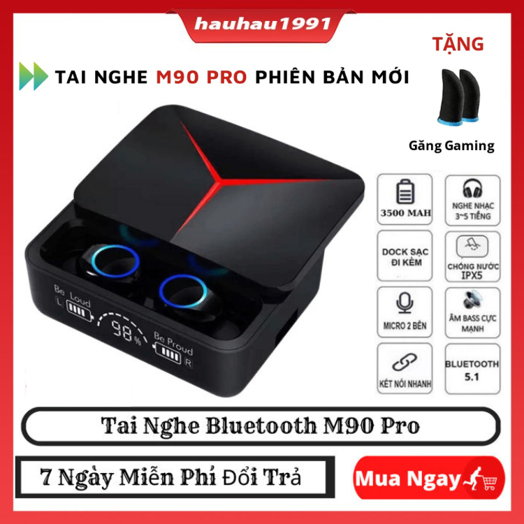 Tai Nghe Bluetooth M90 Pro - Nắp Trượt - Pin 6h - Âm Thanh To Rõ -Kiêm Sạc Dự Phòng,Nghe Nhạc Cực Hay, Bảo Hành 12 Tháng