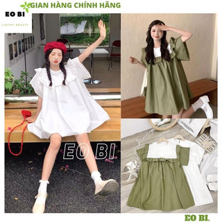 Váy babydoll cánh tiên bèo ngực xinh xắn phối màu trẻ trung, Đầm tiểu thư tay hến dáng suông phong cách hàn quốc - EOBI