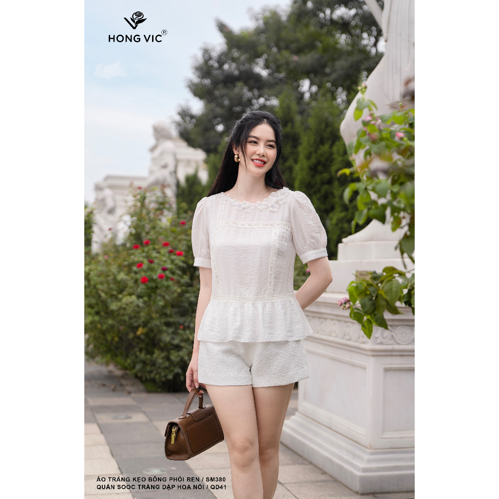 Áo nữ thiết kế Hong Vic trắng kẹo bông phối ren SM380