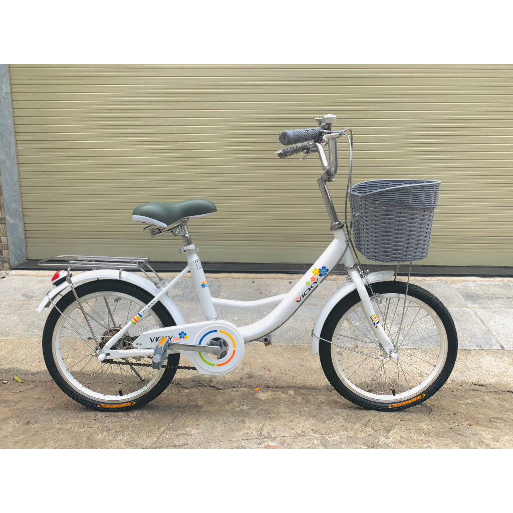xe đạp trẻ em vicky 18inch màu trắng cho bé gái 6-9 tuổi, lắp ráp hoàn chỉnh ( TẶNG BÁNH PHỤ)