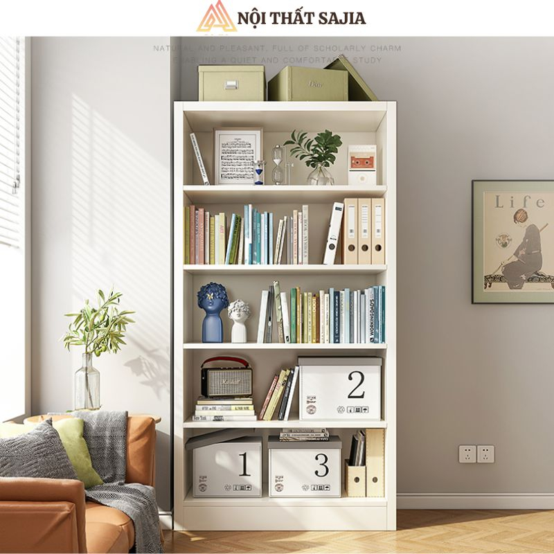 Kệ sách HAJI 5 tầng gỗ MDF chống nước kết hợp kệ trang trí cho không gian phòng hiện đại - A250