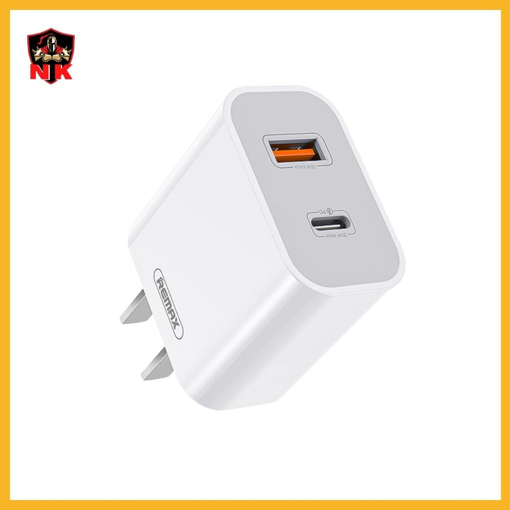 Củ sạc nhanh 20W PC+QC Remax có 2 cổng sạc tiện lợi USB A và TYPE-C cho Iphone/Ipad/Samsung/Android/Xiaomi