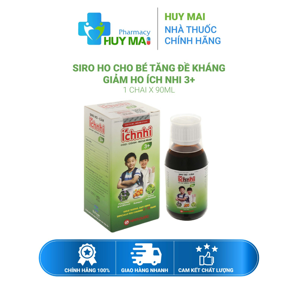 Siro ho cho bé tăng đề kháng giảm ho Ích Nhi 3+ Chai 90ml
