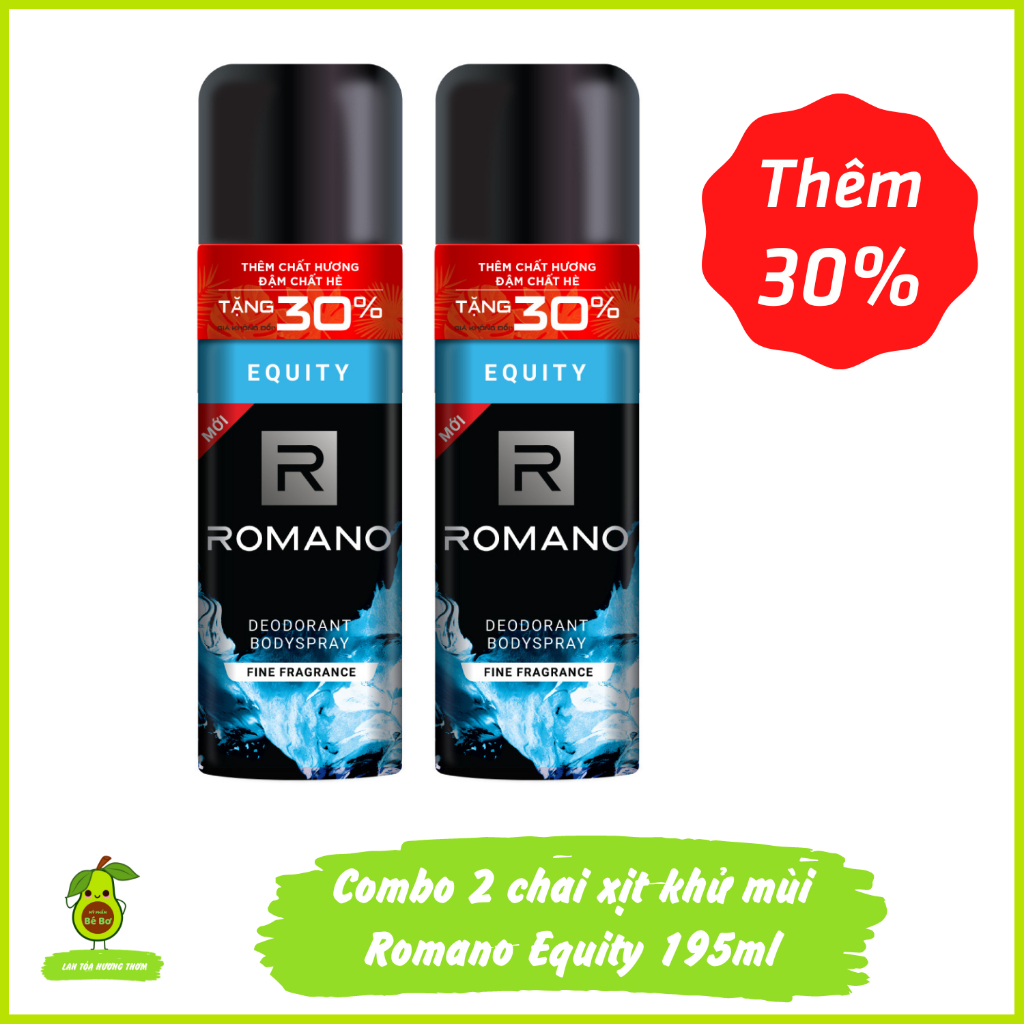 Combo 2 chai xịt khử mùi Romano Equity 195ml - Xịt ngăn mùi toàn thân kháng khuẩn hương nước hoa ngăn mồ hôi nách