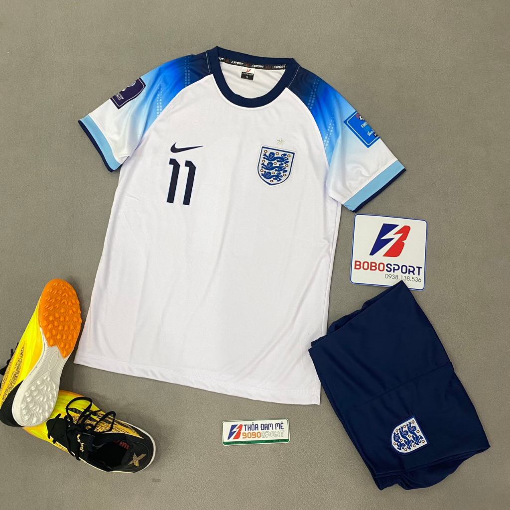 Bộ quần áo bóng đá tuyển Anh trắng WC2022 in tên RASHFORD số 11