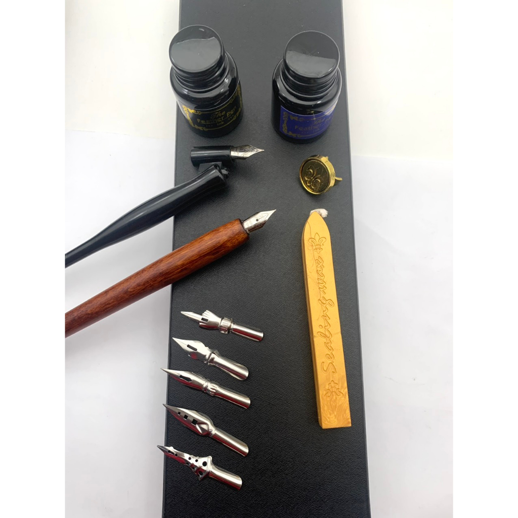 Set bút quản chéo và quản thẳng kèm 5 ngòi khác nhau - 1545.DH446426. HỘP BÚT THƯ PHÁP GỖ SP 250