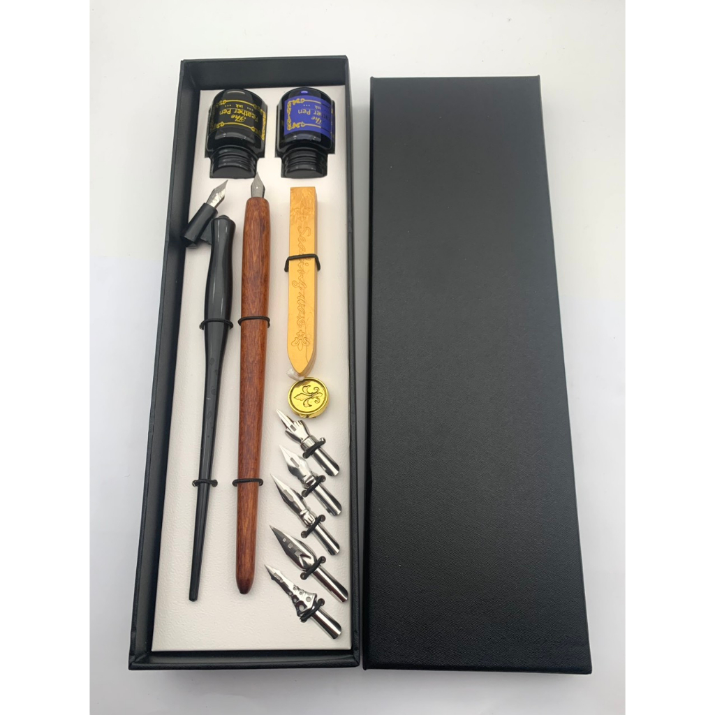 Set bút quản chéo và quản thẳng kèm 5 ngòi khác nhau - 1545.DH446426. HỘP BÚT THƯ PHÁP GỖ SP 250