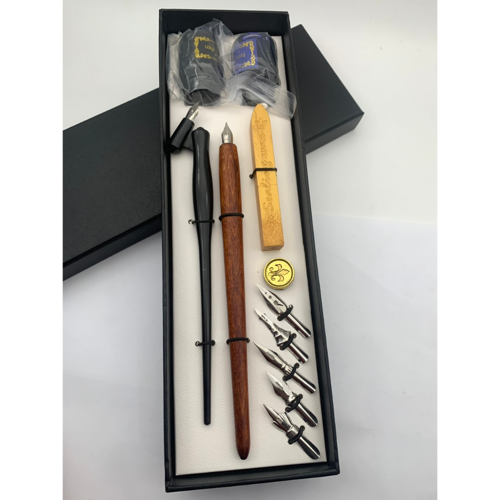 Set bút quản chéo và quản thẳng kèm 5 ngòi khác nhau - 1545.DH446426. HỘP BÚT THƯ PHÁP GỖ SP 250