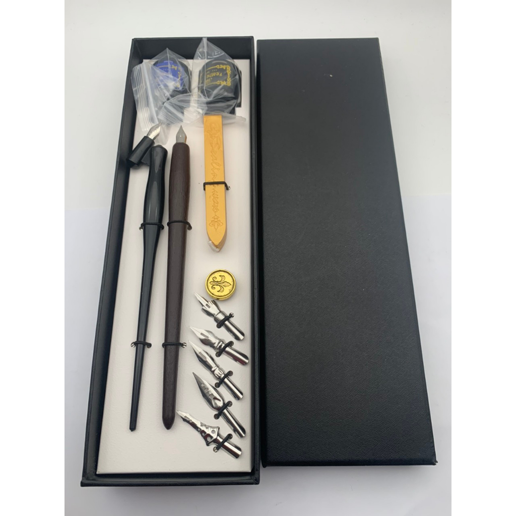 Set bút quản chéo và quản thẳng kèm 5 ngòi khác nhau - 1545.DH446426. HỘP BÚT THƯ PHÁP GỖ SP 250